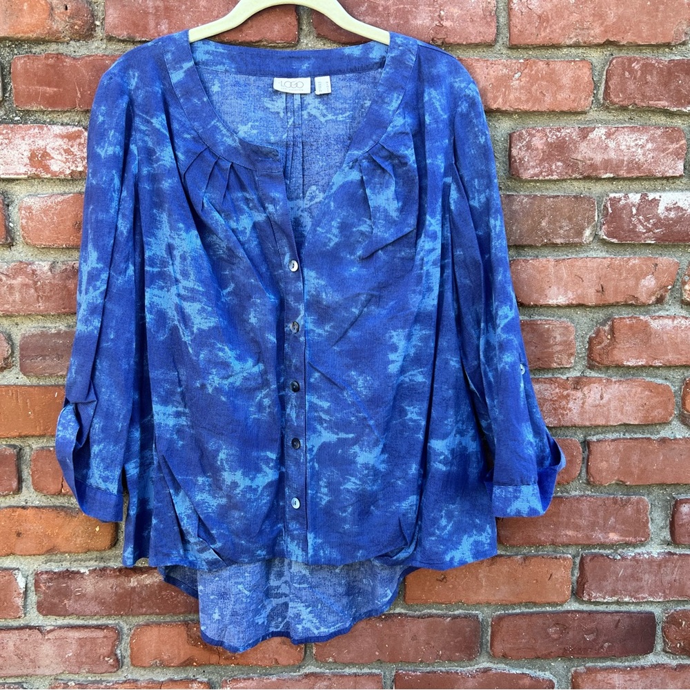 LOGO Blue Cotton High Low Shirt